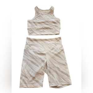 Harmony and Balance Cream/White Striped Sports Bra and Short Set Women's Size S